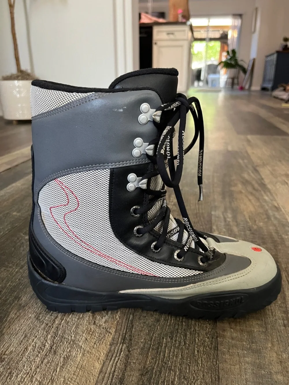 Rossignol Black, Gray & White Lace-Up Ski Boots with Red Accents